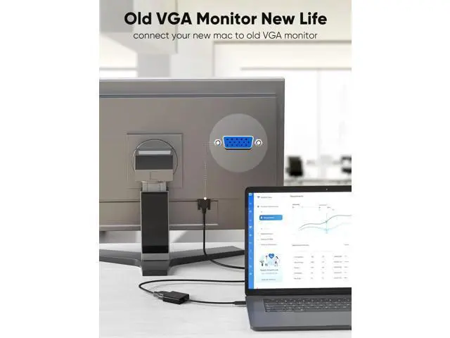 Alt view image 3 of 7 - USB C to VGA Adapter, Thunderbolt 3/4 to VGA 1080P@60Hz Converter for Old Mac Monitor, Compatible with iPhone 15/16 Series, MacBook Pro/Air, iPad Pro, iMac, Surface Book