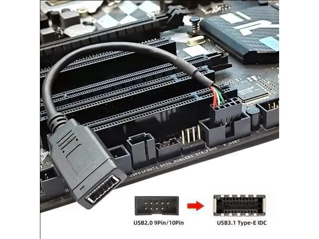 Alt view image 3 of 7 - 0.15M Short USB 2.0 9Pin/10Pin Motherboard Header Male to Key-A Type-E Front Panel Socket Extension Cable, Internal Mainboard to Chassis USB-C Port Converter Cord