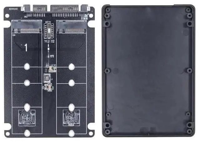 Main image of 2-Port Dual M.2 B Key SATA to SATA 3.0 Adapter with Enclosure, 6Gbps NGFF SSD Converter