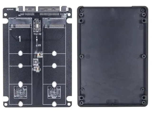 Alt view image 3 of 3 - 2-Port Dual M.2 B Key SATA to SATA 3.0 Adapter with Enclosure, 6Gbps NGFF SSD Converter
