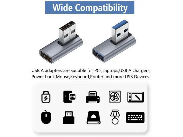 Alt view image 4 of 5 - 90 Degree Right Angle USB 3.1 Adapter, USB A Male to Female Left & Right Elbow Connector, High Speed USB A Extender for PC, Laptop, USB Charger, Flash Drives & All USB-A Devices