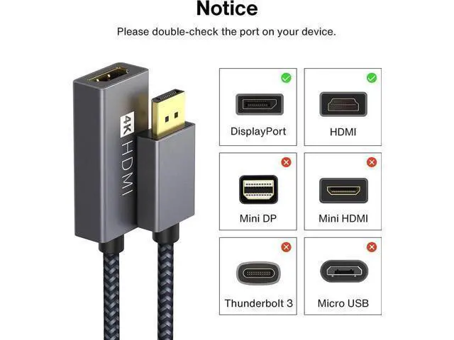 Alt view image 6 of 6 - Grey Active DisplayPort to HDMI Adapter, Unidirectional 4K@60Hz DP to HDMI Converter Updated New Version, Compatible with HP, ThinkPad, AMD Graphics & Desktops