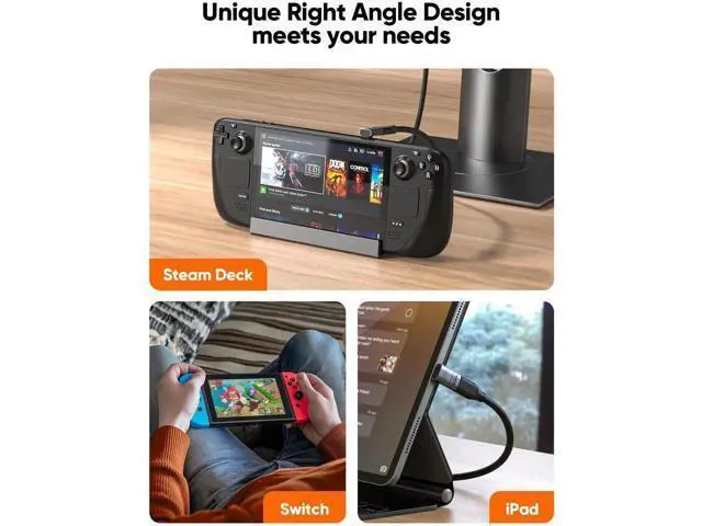 Alt view image 2 of 7 - 90 Degree Up Angle USB C Male to Female Adapter, 40Gbps 240W Right Angle Type C Connector Compatible with Steam Deck, ROG Ally, Switch, Laptop, Tablet, Phone