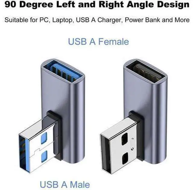 Alt view image 3 of 6 - 2 Pack 90 Degree USB 3.1 Male to Female Adapter, Left & Right Angled USB A Extender Converter Compatible with PC, Laptop, USB Charger, Power Bank and More