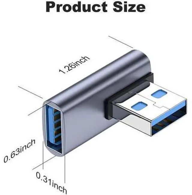 Alt view image 5 of 6 - 2 Pack 90 Degree USB 3.1 Male to Female Adapter, Left & Right Angled USB A Extender Converter Compatible with PC, Laptop, USB Charger, Power Bank and More