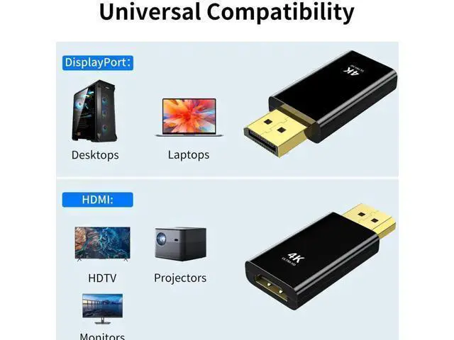 Alt view image 5 of 6 - 2-Pack Passive DisplayPort to HDMI Adapter, Uni-Directional DP Male to HDMI Female Converter, 24K Gold-Plated Supports 4K, for PC Desktop, GPU, HDTV, Projector