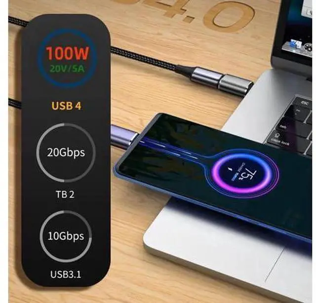 Alt view image 2 of 7 - 20Gbps USB4 Type C Male to Female Straight Adapter, 100W PD Charging, 8K@60Hz Video & High-Speed Data Transfer Extender Connector, Compatible with MacBook, iPad, iPhone 15, Samsung, Dell, Lenovo, Stea