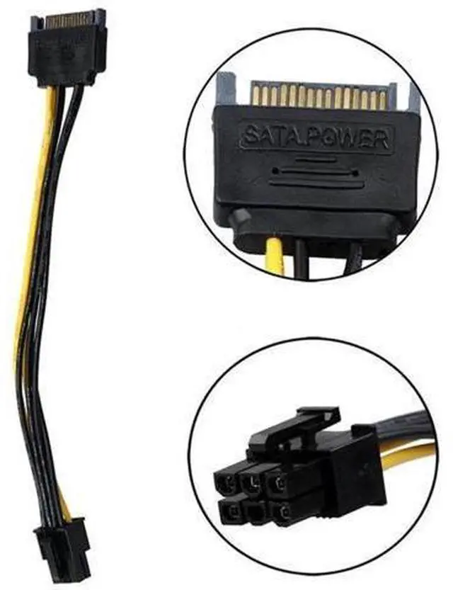Alt view image 2 of 6 - 6Pin PCIe to 15Pin SATA Power Adapter Cable, 20cm 18AWG for BTC Miner Rig & Desktop PC