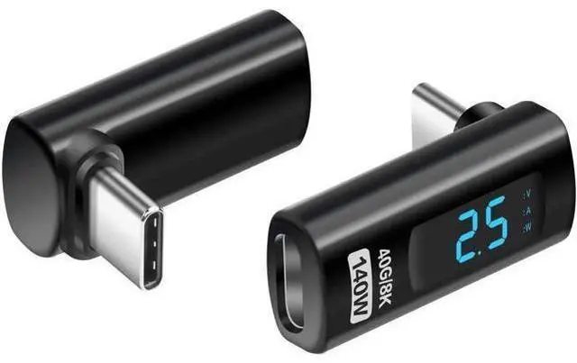 Main image of 90 Degree L-Shaped USB-C Male to Female Adapter with LED Digital Display, 140W PD Fast Charging & 40Gbps Data Transfer, Real-Time Voltage Current Power Tester Detector
