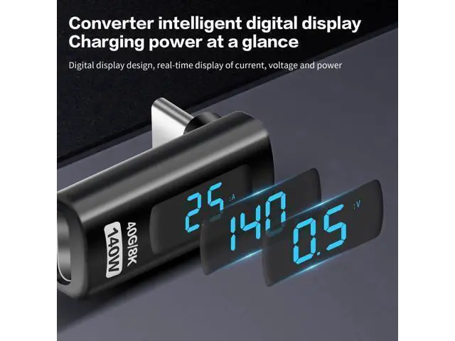 Alt view image 2 of 7 - 90 Degree L-Shaped USB-C Male to Female Adapter with LED Digital Display, 140W PD Fast Charging & 40Gbps Data Transfer, Real-Time Voltage Current Power Tester Detector