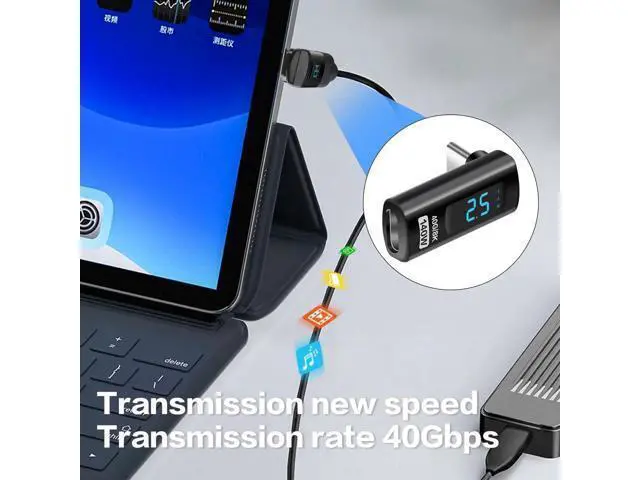 Alt view image 6 of 7 - 90 Degree L-Shaped USB-C Male to Female Adapter with LED Digital Display, 140W PD Fast Charging & 40Gbps Data Transfer, Real-Time Voltage Current Power Tester Detector