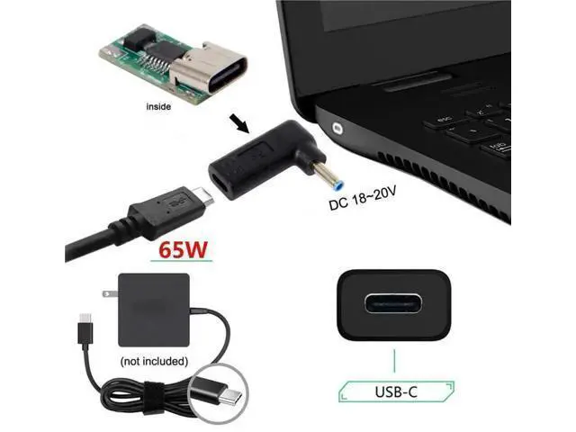 Alt view image 2 of 7 - 90 Degree Angled USB 3.1 Type-C Female to DC 4.5mmx3.0mm PD Emulator Trigger Adapter, 100W Fast Charging Converter for HP 4.5*3.0mm Barrel Jack Laptops