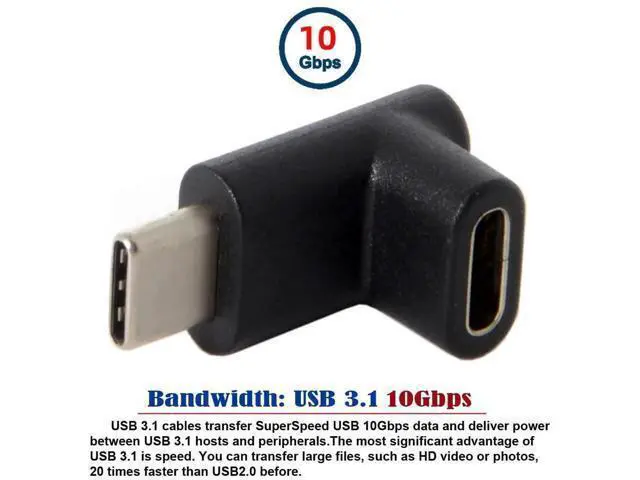 Alt view image 7 of 7 - Up & Down 90 Degree Reversible USB 3.1 Type-C Male to Female Adapter, Low Profile Elbow Extension Connector Supports Charging Data Video for Laptops & Phones