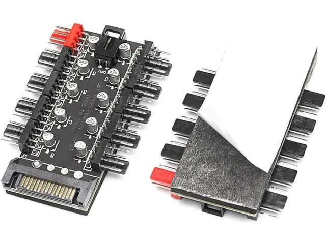 Alt view image 2 of 6 - 10 Ports 4-Pin PWM Fan Hub, SATA 15pin to Fan Power Splitter Adapter with Self-Adhesive Sticker, Compatible with 3/4 Pin Fans