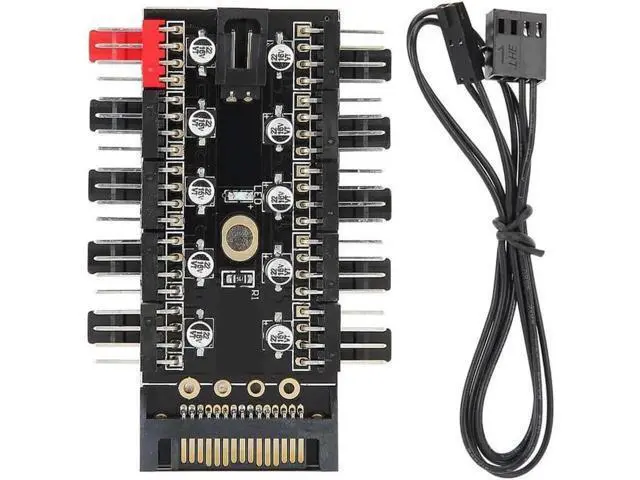 Alt view image 3 of 6 - 10 Ports 4-Pin PWM Fan Hub, SATA 15pin to Fan Power Splitter Adapter with Self-Adhesive Sticker, Compatible with 3/4 Pin Fans