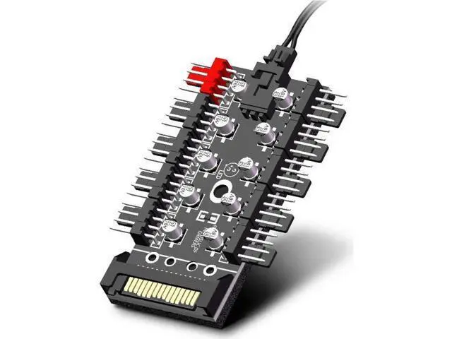 Alt view image 4 of 6 - 10 Ports 4-Pin PWM Fan Hub, SATA 15pin to Fan Power Splitter Adapter with Self-Adhesive Sticker, Compatible with 3/4 Pin Fans