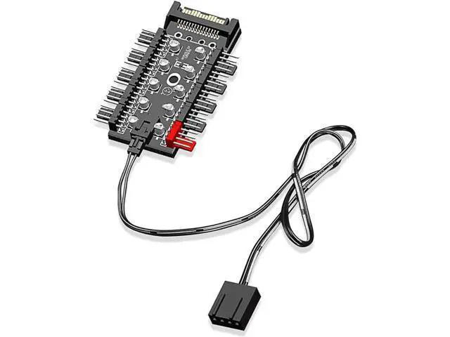 Alt view image 5 of 6 - 10 Ports 4-Pin PWM Fan Hub, SATA 15pin to Fan Power Splitter Adapter with Self-Adhesive Sticker, Compatible with 3/4 Pin Fans