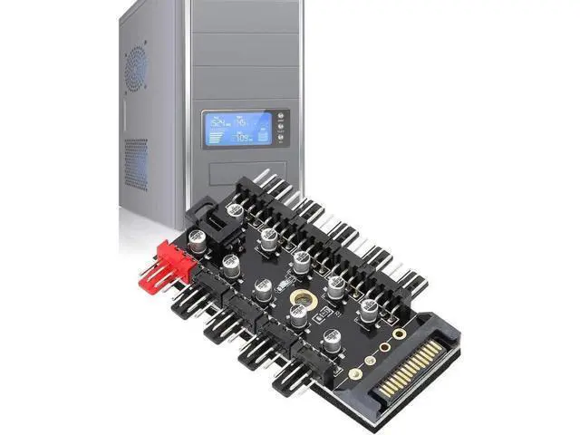 Alt view image 6 of 6 - 10 Ports 4-Pin PWM Fan Hub, SATA 15pin to Fan Power Splitter Adapter with Self-Adhesive Sticker, Compatible with 3/4 Pin Fans