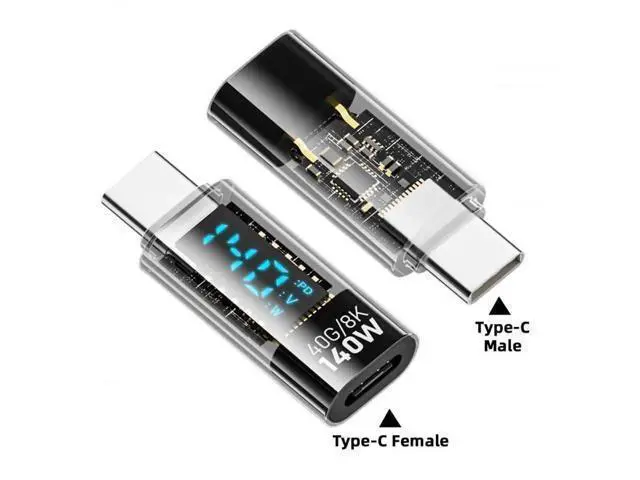 Alt view image 3 of 7 - Transparent USB4 Type-C Male to Female Extension Adapter with Smart LED Digital Power Tester, 40Gbps Bandwidth, 140W PD Charging Support Real-Time Voltage & Current Monitoring for USB4.0 Laptops, Dock