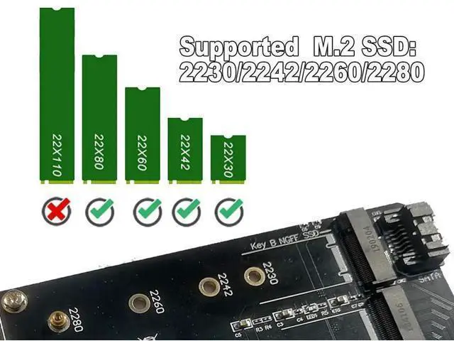 Alt view image 4 of 6 - PCIe 4.0 x4 Dual M.2 Adapter Card, Supports 1×M-Key NVMe SSD + 1×B/B+M-Key SATA SSD, Compatible with 2230/2242/2260/2280 NGFF Drives, Comes with SATA 3.0 Cable