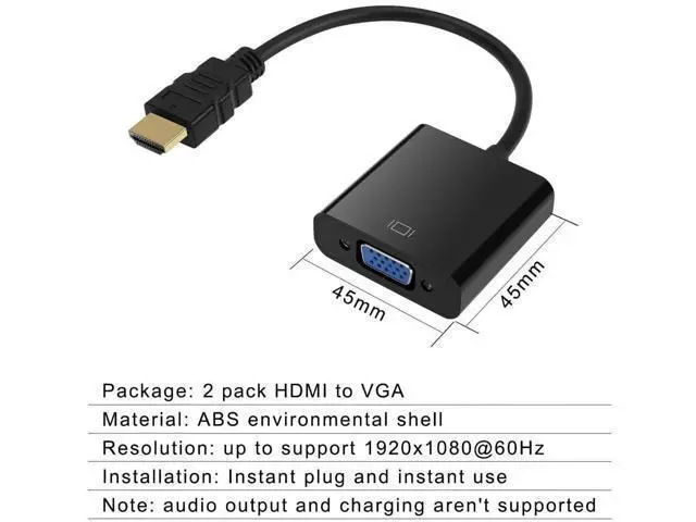 Alt view image 4 of 7 - 2 Pack Gold-Plated HDMI Male to VGA Female Adapter Black, HDMI to VGA Video Converter for Laptop PC Monitor Projector HDTV Xbox Raspberry Pi Roku Chromebook