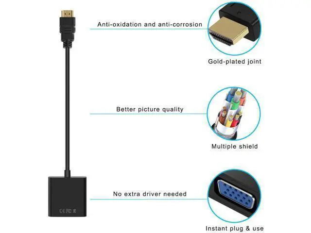 Alt view image 5 of 7 - 2 Pack Gold-Plated HDMI Male to VGA Female Adapter Black, HDMI to VGA Video Converter for Laptop PC Monitor Projector HDTV Xbox Raspberry Pi Roku Chromebook