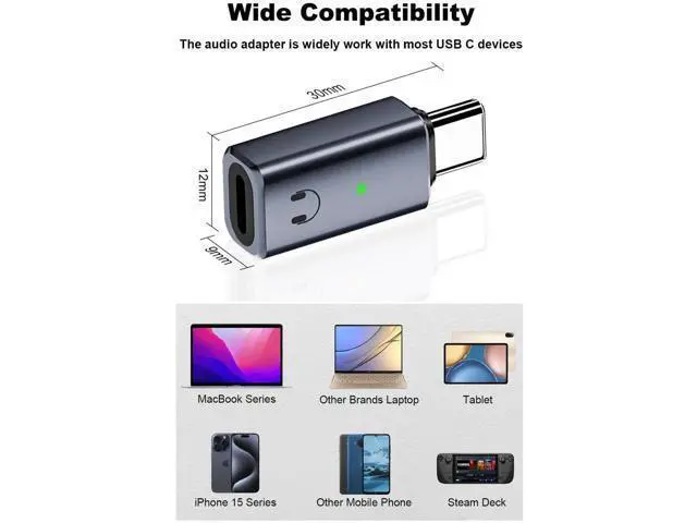 Alt view image 3 of 6 - USB C to 3.5mm Headphone Jack Adapter, Type C Audio Converter Compatible with iPhone 15/16 Series, iPad Air, Grey, No Charging/Data/Lavalier Mic Support
