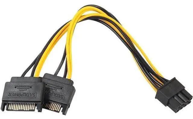 Main image of 8 Inches Dual 15Pin SATA to PCIe 8Pin (6+2) GPU Power Adapter Cable, SATA to Graphics Card PCI-e Video Card Power Converter Cord