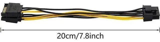 Alt view image 4 of 5 - 8 Inches Dual 15Pin SATA to PCIe 8Pin (6+2) GPU Power Adapter Cable, SATA to Graphics Card PCI-e Video Card Power Converter Cord