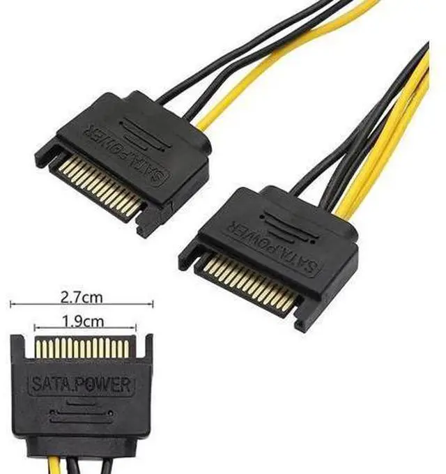 Alt view image 5 of 5 - 8 Inches Dual 15Pin SATA to PCIe 8Pin (6+2) GPU Power Adapter Cable, SATA to Graphics Card PCI-e Video Card Power Converter Cord