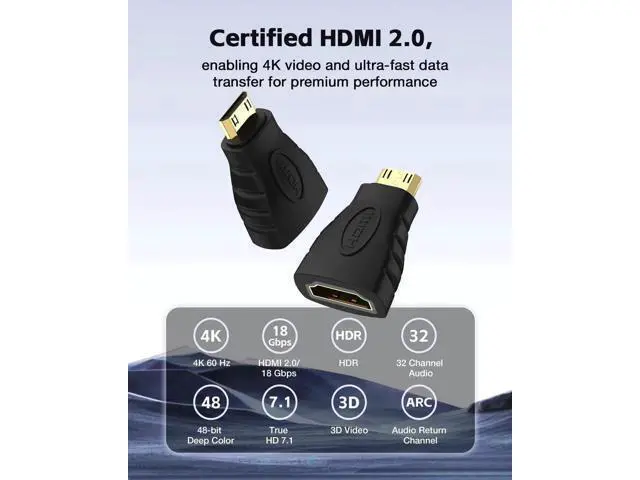 Alt view image 4 of 7 - 2-Pack Mini HDMI to HDMI Adapter, Gold-Plated Connectors Supports 4K Video, Compatible with Raspberry Pi, DSLR Cameras, Camcorders, Tablets & Graphics Cards