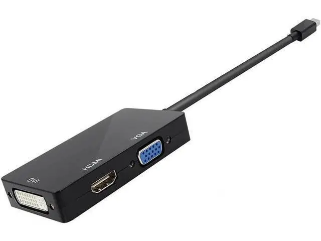 Alt view image 3 of 5 - 3-in-1 Mini DisplayPort (MDP) to HDMI DVI VGA Multiport Converter, Thunderbolt Compatible Mini DP Adapter Supports 1080P Full HD Resolution, Black Compact Design