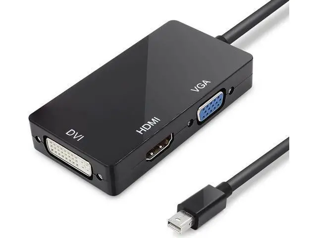 Alt view image 5 of 5 - 3-in-1 Mini DisplayPort (MDP) to HDMI DVI VGA Multiport Converter, Thunderbolt Compatible Mini DP Adapter Supports 1080P Full HD Resolution, Black Compact Design