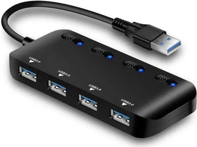 Main image of 4-Port USB 3.0 Hub with Independent LED Power Switches, Ultra Slim USB Splitter Extension Dock, Compatible with PC, MacBook, iMac, Surface Pro, USB Flash Drives and More