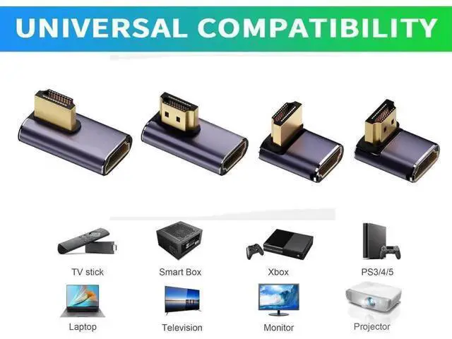 Alt view image 3 of 6 - 4-Pack 90 Degree HDMI 2.1 Right Angle Adapters, Up/Down/Left/Right Multi-Direction Male to Female Extender, 48Gbps Bandwidth Supports 8K@60Hz & 4K@120Hz for Laptops, DVD Players, UHD TVs, Monitors & P