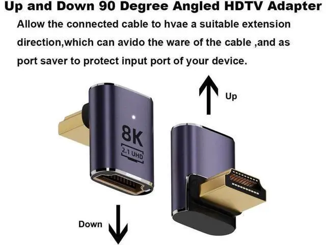 Alt view image 2 of 6 - 4-Pack 90 Degree HDMI 2.1 Right Angle Adapters, Up/Down/Left/Right Multi-Direction Male to Female Extender, 48Gbps Bandwidth Supports 8K@60Hz & 4K@120Hz for Laptops, DVD Players, UHD TVs, Monitors & P