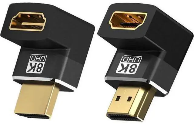 Main image of 2-Pack HDMI 2.1 Right Angle Adapters (90° + 270°), Male to Female Gender Changer Supports 8K@60Hz, 4K@120Hz, HDR & eARC for HDTV, Laptops, PS4, PS5, Xbox