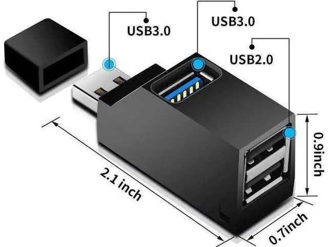 Main image of High Speed 3-Port USB 3.0 Hub Splitter, 5Gbps USB Port Expansion Adapter for Desktop PC, Laptops & All Computer USB Peripherals