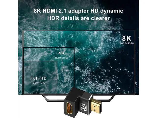 Alt view image 7 of 7 - 2-Pack HDMI 2.1 Right Angle Adapters (90° + 270°), Male to Female Gender Changer Supports 8K@60Hz, 4K@120Hz, HDR & eARC for HDTV, Laptops, PS4, PS5, Xbox