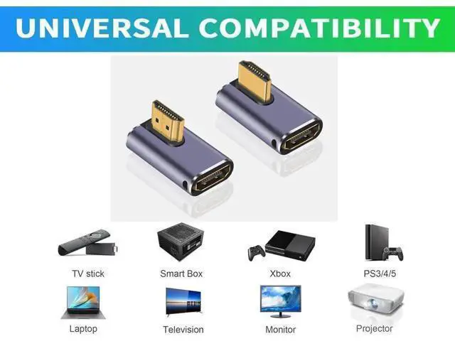 Alt view image 4 of 6 - 2-Pack Left & Right 90° HDMI 2.1 Adapters, Male to Female Extender, 48Gbps, Supports 8K@60Hz & 4K@120Hz for Laptops, DVD, UHD TV, Monitors, PS Consoles