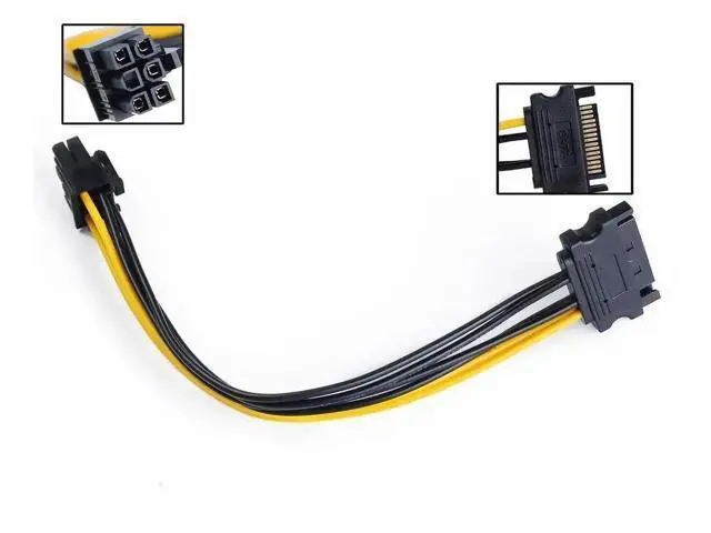 Alt view image 2 of 5 - 20cm/8 Inch 15Pin SATA to 6Pin PCIe GPU Power Adapter Cable