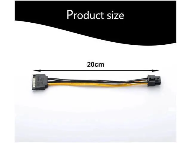 Alt view image 3 of 5 - 20cm/8 Inch 15Pin SATA to 6Pin PCIe GPU Power Adapter Cable