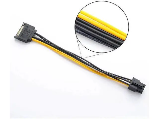 Alt view image 5 of 5 - 20cm/8 Inch 15Pin SATA to 6Pin PCIe GPU Power Adapter Cable