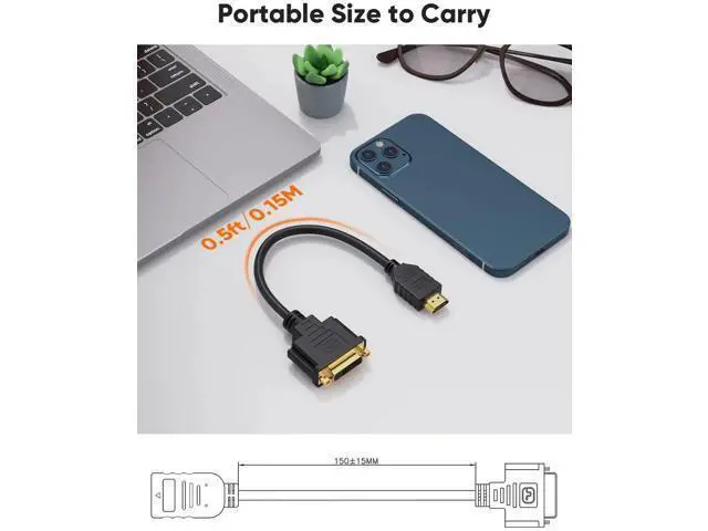 Alt view image 2 of 7 - 0.5FT Bi-Directional HDMI Male to DVI-I 24+5 Female Short Cable, 1080P Full HD HDMI DVI Converter Cord Compatible with PC, PS5, Xbox, Switch, TV Box & Blu-Ray Player