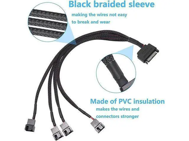 Alt view image 2 of 5 - ATA to 3 Pin 4 Pin Fan Sleeved Power Splitter Cable Adapter,15Pin SATA to 4 x TX3 / TX4 (PWM) 12V PC Case Fan Cooler Y Splitter Power Extension Cord - 10 Inch,Black