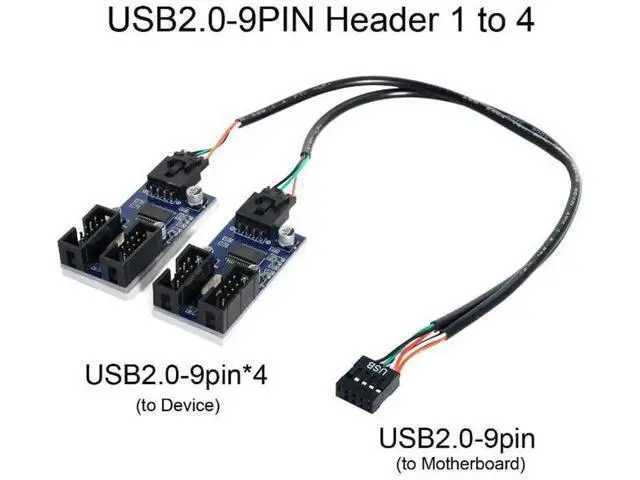 Alt view image 3 of 7 - 9Pin USB 2.0 Header 1 to 2/4 Female Extension Cable, Internal USB Port Multiplier Hub Adapter