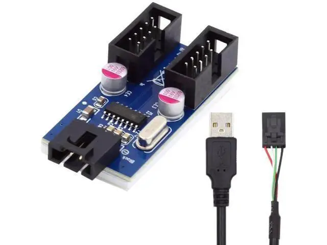 Alt view image 3 of 7 - Motherboard USB 2.0 9Pin/10Pin Header 1 to 2 Splitter Cable, Internal Front Panel USB Header Extension Hub Adapter