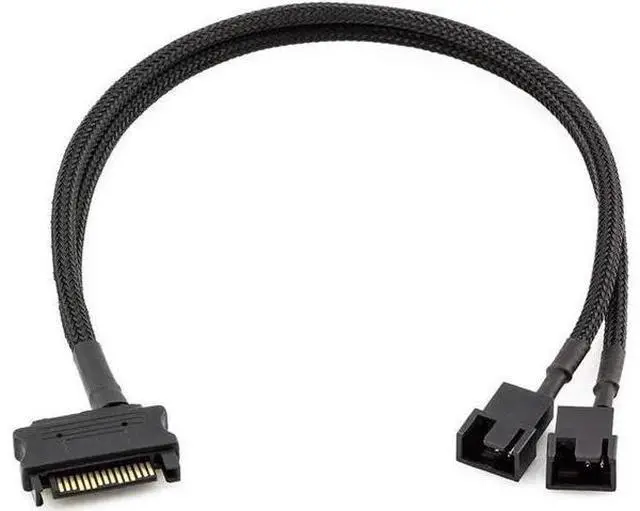 Main image of 10 Inch Black Sleeved SATA Fan Y Splitter Cable, 15Pin SATA to Dual 3Pin/4Pin TX3 TX4 PWM Case Fan Power Adapter Cord