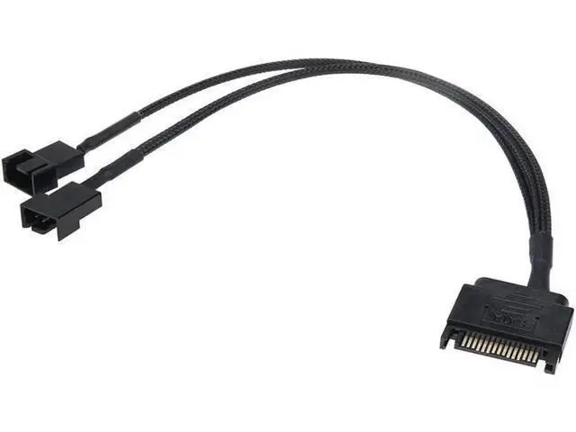 Alt view image 4 of 5 - 10 Inch Black Sleeved SATA Fan Y Splitter Cable, 15Pin SATA to Dual 3Pin/4Pin TX3 TX4 PWM Case Fan Power Adapter Cord