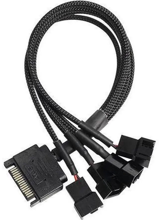 Main image of ATA to 3 Pin 4 Pin Fan Sleeved Power Splitter Cable Adapter,15Pin SATA to 4 x TX3 / TX4 (PWM) 12V PC Case Fan Cooler Y Splitter Power Extension Cord - 10 Inch,Black